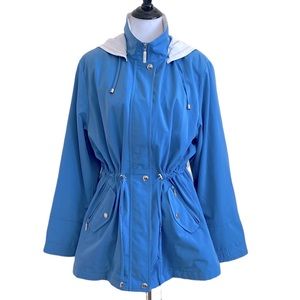 Liz Claiborne Blue Water Resistant Drawstring Waist Hooded Anorak Jacket Size L